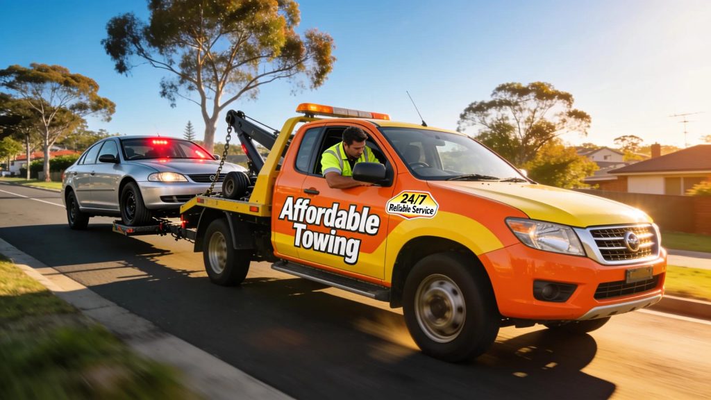Tow truck assisting a stranded vehicle in Sydney's Western Suburbs
